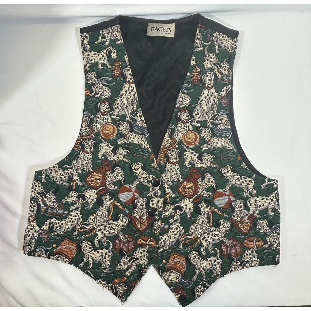 Vintage Vest Facets by Mirrors Tapestry Black Dalmatian Dogs Grandma Women Large
